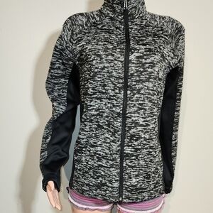 Black and Gray Athletic Zip-Up Jacket with High Collar